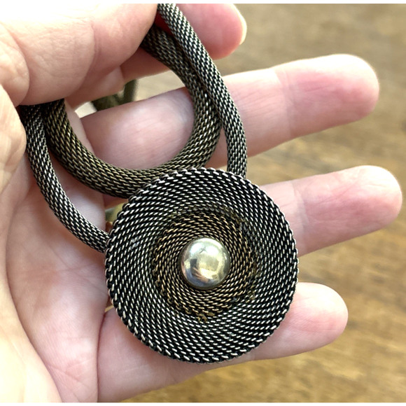 Jan Michael Signed Choker Rope Mesh Pendant Necklace Bronze & Silver Tubular - Picture 6 of 6